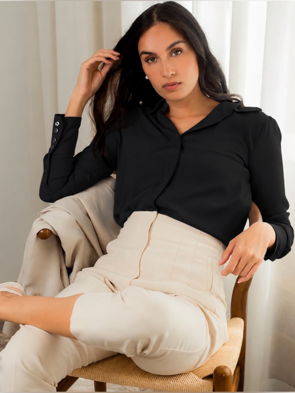 Numi The Simone Silk Blend Long Sleeve Button-Up Blouse Size Medium